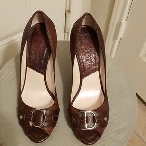 Dior Woman’s Brown Leather Peep Toe Pumps Size 6.5